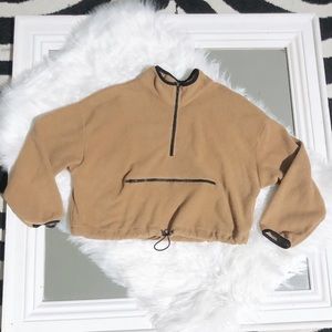 Soft Drawstring Cropped Half Zip Sweater